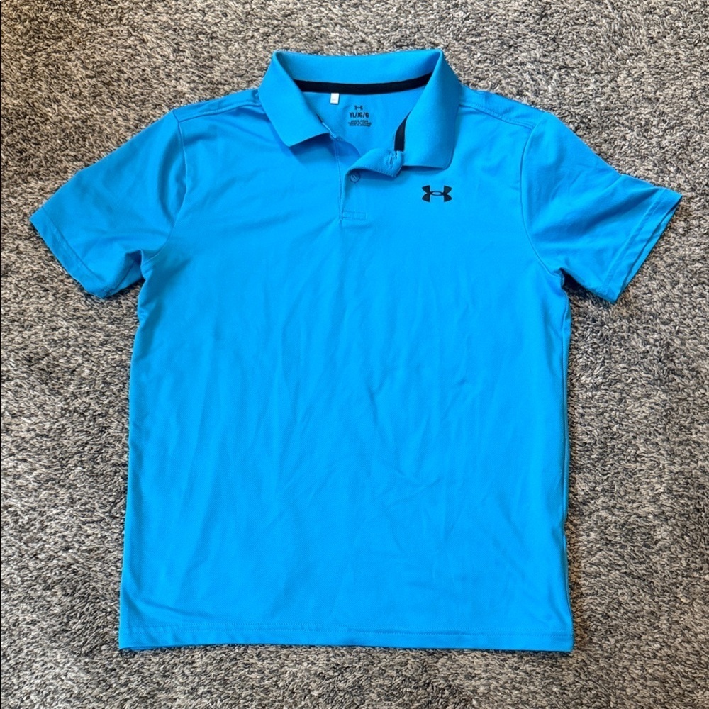 EUC Boys Under Armour Polo, Size YLG, Bright Blue/Black